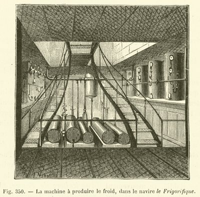 Maszyna do produkcji chłodu, na statku Lodówka (grawerowanie) autorstwa French School