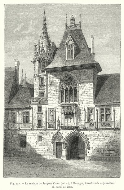 Dom Jacquesa Coeura, XV w., w Bourges, dziś przekształcony w ratusz (rycina) autorstwa French School