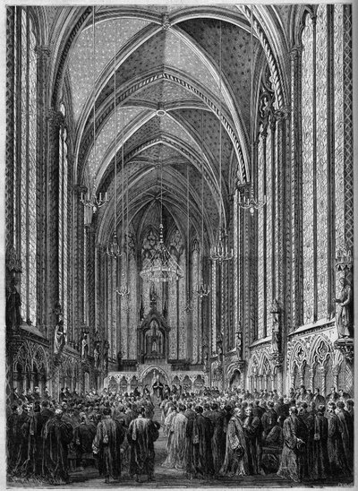 Msza Ducha Świętego odprawiona w Sainte Chapelle w Paryżu z okazji powrotu magistratu 3 listopada 1863 r. Grawer w „Le Monde Illustre” nr 343 z 7 listopada 1863 r. autorstwa French School