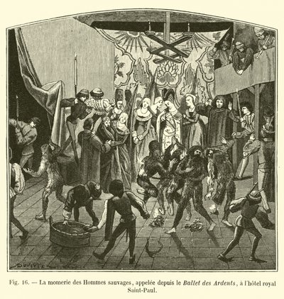 Mummera Wild Men, odkąd nazywana Ballet des Ardents, w Royal Hotel Saint-Paul autorstwa French School