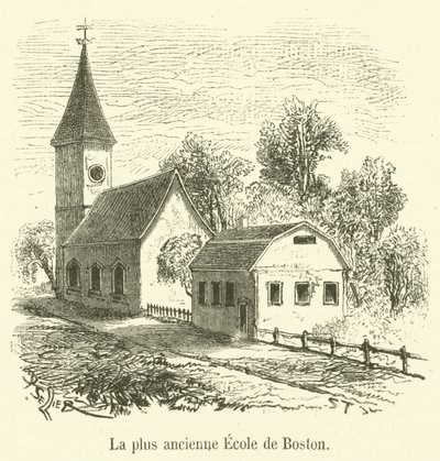 Najstarsza szkoła w Bostonie (grawerowanie) autorstwa French School