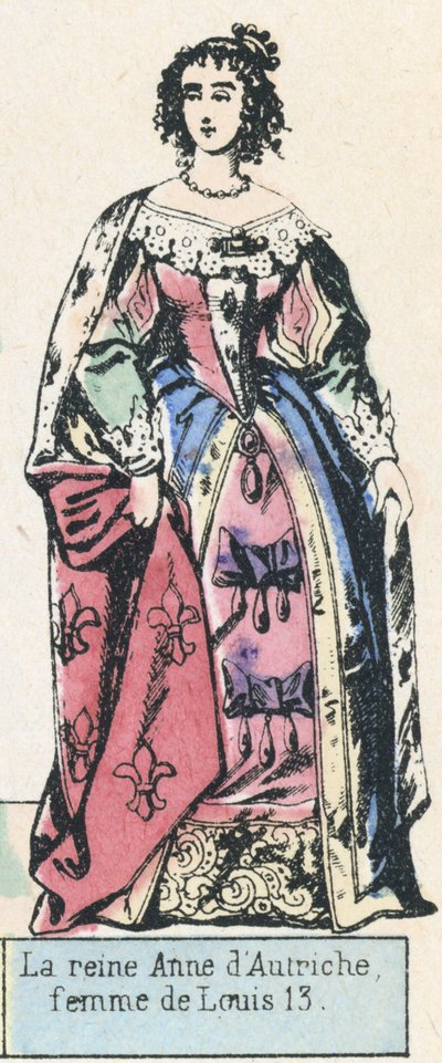 Królowa Anna Austriacka, żona Ludwika 13 (kolorowa grawerunek) autorstwa French School