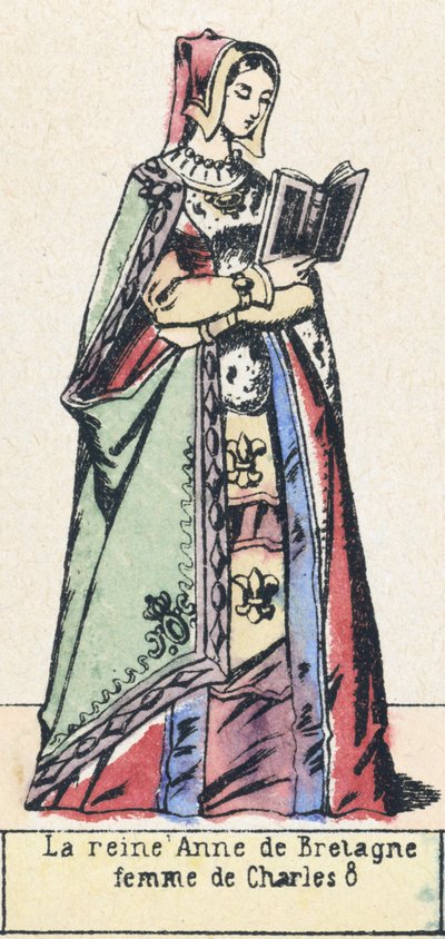Królowa Anna Bretańska, żona Karola 8 (kolorowa grawerunek) autorstwa French School