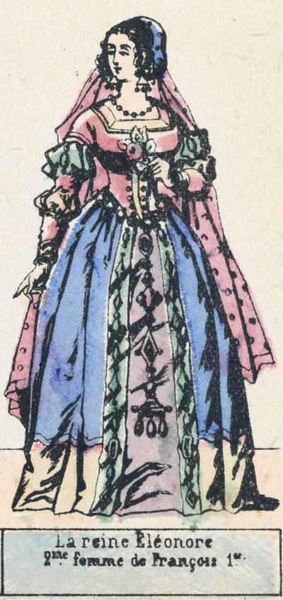 Królowa Eleonora, druga żona Francois 1er (kolorowy grawerunek) autorstwa French School