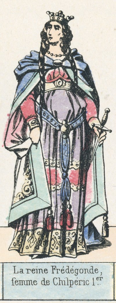 La reine Fredegonde, femme de Chilperic 1er (kolorowy grawerunek) autorstwa French School