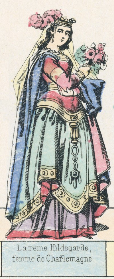Królowa Hildegarda, żona Karola Wielkiego (kolorowy grawerunek) autorstwa French School
