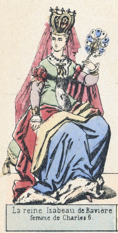 Królowa Izabela Bawarska, żona Karola 6 (kolorowa grawerunek) autorstwa French School