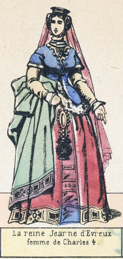 Królowa Joanna Evreux, żona Karola 4 (kolorowy grawerunek) autorstwa French School