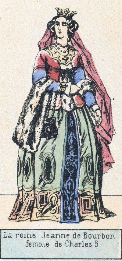 Królowa Joanna Burbon, żona Karola 5 (kolorowa grawerunek) autorstwa French School
