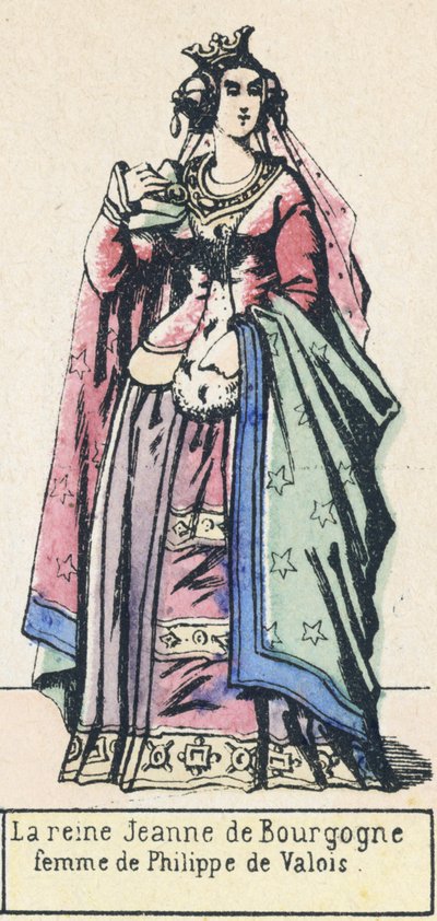 Królowa Joanna Burgundzka, żona Filipa de Valois (kolorowy grawerunek) autorstwa French School