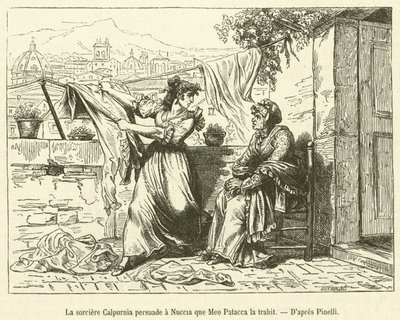 Czarownica Calpurnia przekonuje Nuccię, że Meo Patacca ją zdradza (grawerunek) autorstwa French School