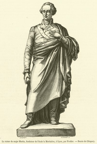 Posąg majora Martina, założyciela szkoły Martiniere w Lyonie (rycina) autorstwa French School