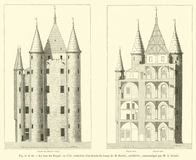Wieża świątyni z 1793 r., redukcja rysunku z czasów architekta M Bourla; przekazane przez MA Lenoir autorstwa French School