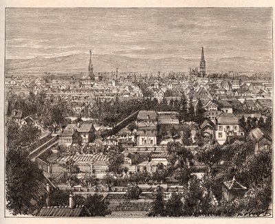 Miasto Mulhouse (Haut-Rhin) - rycina w „La France illustrée: geografia, historia, administracja statystyczna” autorstwa V.A. Malt-Browna. 1884 autorstwa French School