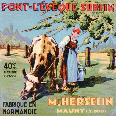 Etykieta sera Pont-LEveque wykonana przez serowara M. Herselina, początek XX wieku autorstwa French School