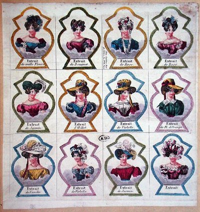 Etykiety na perfumy, ok.1820 autorstwa French School