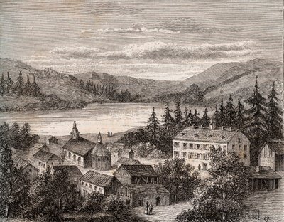 Lac de Gerardmer - Alsace Champagne Ardenne Lorraine - rycina w „La France illustree: geography, history, statistic management” autorstwa V.A. Słodowo-Brązowy. 1884 autorstwa French School