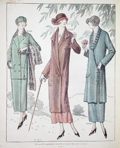 Płaszcze damskie, ilustracja z filmu „La Veritable Mode Francaise de Paris” autorstwa French School