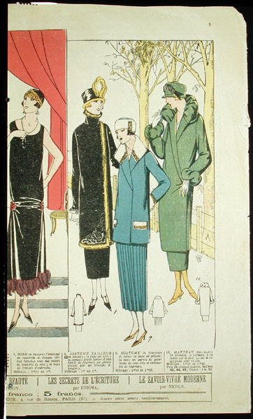 Płaszcze damskie, ilustracja z „La Mode du Jour” autorstwa French School