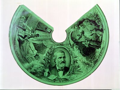 Abażur ozdobiony portretem Giuseppe Verdiego (1813-1901) oraz scenami z Otella i Mocy przeznaczenia (rycina na papierze) autorstwa French School
