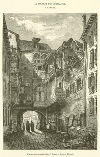 Dawny Klasztor Karmelitów w Rennes (rycina) autorstwa French School