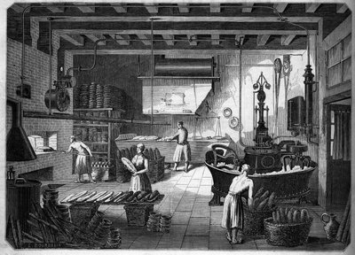 Wielki francuski przemysł w XIX wieku: urządzenia Drouot do pieczenia. Fournil de M. Courcier, rue Saint Maur w Paryżu. W „Le Monde sławny”” 1862. autorstwa French School