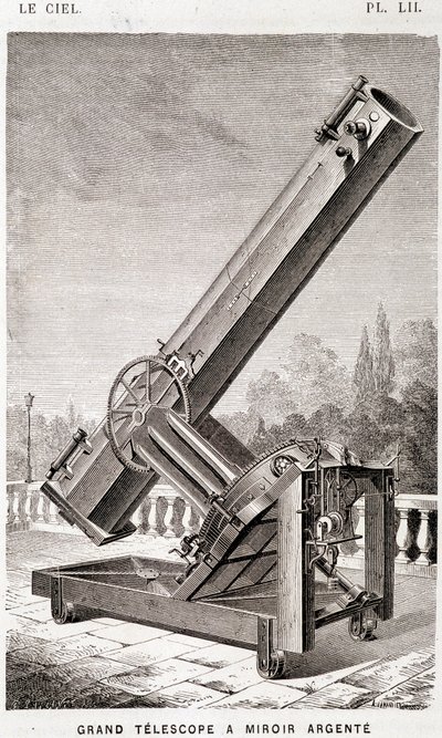 Duży teleskop ze srebrnym zwierciadłem (system Léona Foucaulta), zamontowany równikowo dla Obserwatorium Marsylskiego - w „Le Ciel” Amédée Guillemin, Hachette, Paryż autorstwa French School