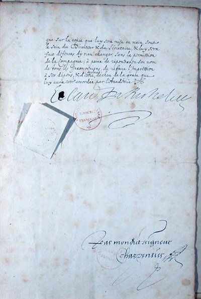 Ostatnia strona statutu Akademii Francuskiej autorstwa French School