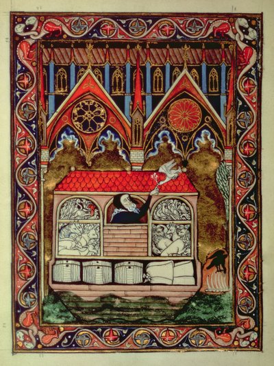 Lat 10525 f.3v Arka Noego, z Psałterza św. Ludwika, ok. 1258-70 autorstwa French School