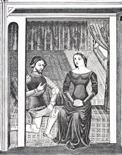 Launcelot i Ginewra, według miniatury z XIV-wiecznego rękopisu, z książki Science and Literature in The Middle Ages wydawnictwa Paul Lacroix. Londyn 1878 autorstwa French School