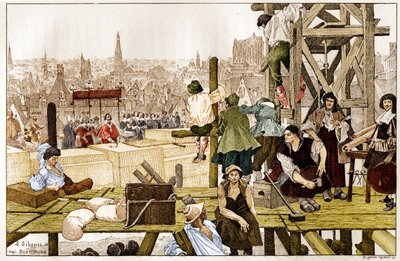 Wmurowanie pierwszego kamienia Sorbony przez kardynała Richelieu w obecności łuku Rouen Francois du Harlay w XVII wieku. autorstwa French School