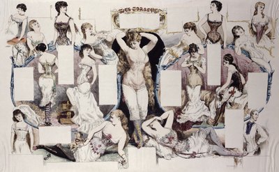 Ilustracje układu do artykułu o bieliźnie damskiej, z La Vie Parisienne, ok. 1870 autorstwa French School