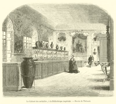 Gabinet Medali w Bibliotece Cesarskiej (rycina) autorstwa French School