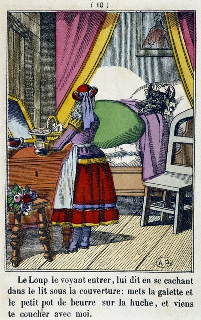 Le Chaperon Rouge dans la chambre du loup - w „”Czerwonym Kapturku””, wyd. Pellerin, Epinal, b.d. 19. autorstwa French School