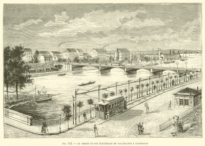 Kolejka elektryczna z Sacchausen do Offenbach (grawerowanie) autorstwa French School