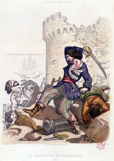 Le Chevalier de Grammont 1686 w „Historii piratów i korsarzy Oceanu i Morza Śródziemnego” P. Christiana, Paryż, D. Cavaillés ed. Tom 2 1847 autorstwa French School
