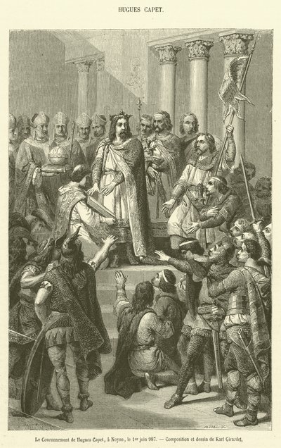 Koronacja Hugues Capet, w Noyon, 1 czerwca 987 (rycina) autorstwa French School