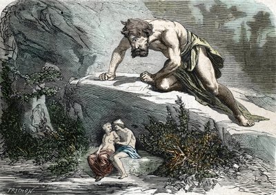 „Le Cyclops Polypheme zaskakujący Galatee et Acis” (rycina) 1864 autorstwa French School