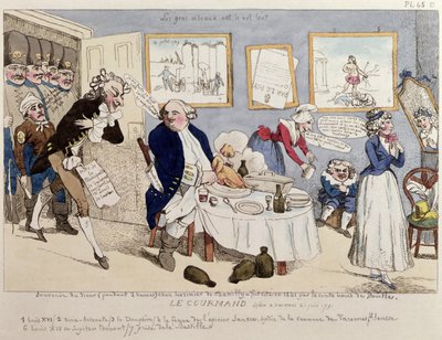 Le Gourmand, karykatura Ludwika XVI (1754-93) i francuskiej rodziny królewskiej w chwili ich aresztowania w Varennes 21 czerwca 1791 autorstwa French School