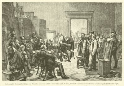 Jury angielskie dokonujące wyboru obrazów na Wystawę Powszechną 1878 w Paryżu (grafika) autorstwa French School