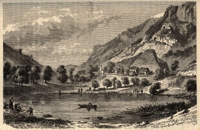 Le Lauzet-Ubaye - Le lac du Lauzet - gmina w departamencie Alpes-de-Haute-Provence w południowo-wschodniej Francji - grawerowanie w „” PATRIE”” - PECTUREQUIREQUE OPIS FRANCJI W 6 TOMACH WG LUCIENA HUARDA - koniec XIX wieku autorstwa French School