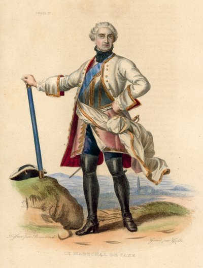 Le Marechal de Saxe (kolorowy grawerunek) autorstwa French School