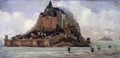 Le Mont Saint-Michel niska klacz - olej na panelu, anonimowy autorstwa French School