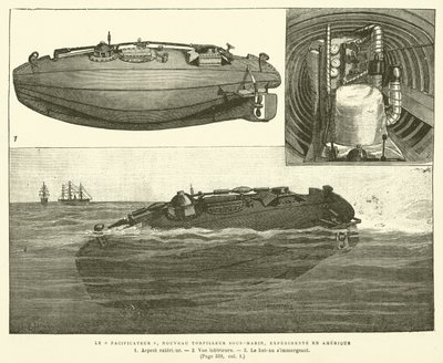 Rozjemca, nowa łódź torpedowa podwodna, testowana w Ameryce (grawerowanie) autorstwa French School