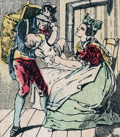 Le Pere Fouettard francuski bohater dla ojca biczującego, legendarna postać folkloru karząca niegrzeczne dzieci i zamykająca nieposłuszne, obraz Epinal XIX w. (rycina) autorstwa French School
