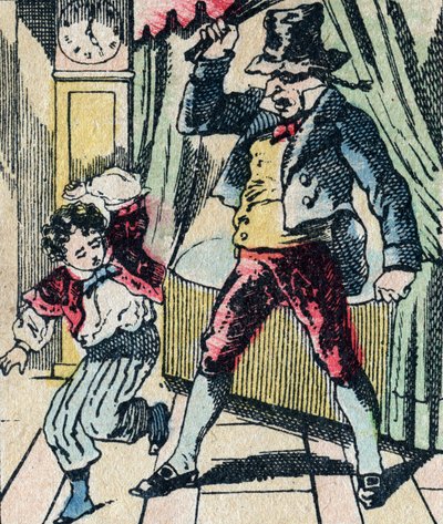 Le Pere Fouettard legendarny bohater folkloru, karzący batem niemądre dzieci i zamykający nieposłuszne dzieci, wizerunek Epinal autorstwa French School