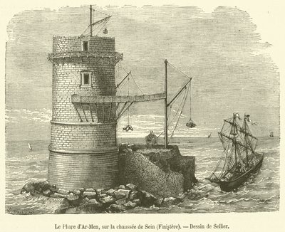 Latarnia morska Ar-Men, na Chaussée de Sein, Finistere (rycina) autorstwa French School
