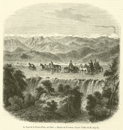 Le Saut de la Pierre-Plate, w Chile (grawerowanie) autorstwa French School