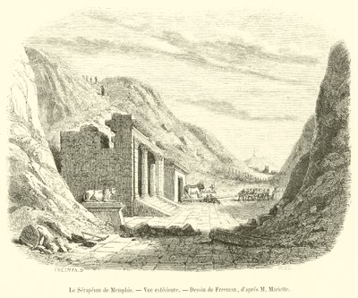 Serapeum z Memphis, widok zewnętrzny (grawerowanie) autorstwa French School