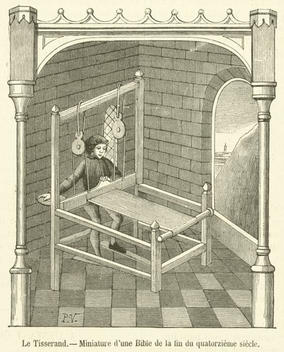 Tkacz, miniatura z Biblii z końca XIV w. (rycina) autorstwa French School
